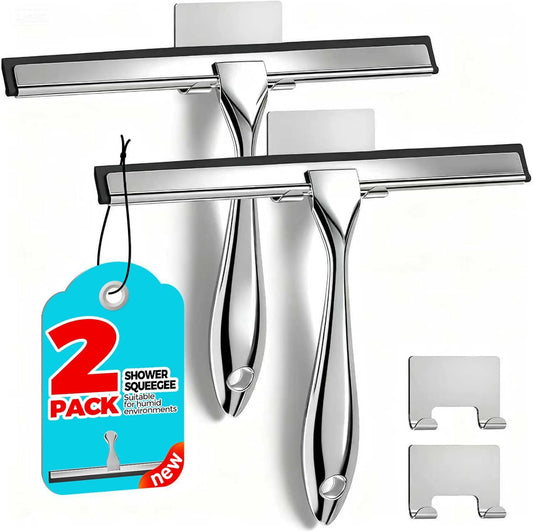 2PACK Shower Squeegee for Glass Doors, Squeegee for Shower Glass，All-Purpose Tile Walls, Bathroom, Window, Glass and Car Windshield, Mirrors and