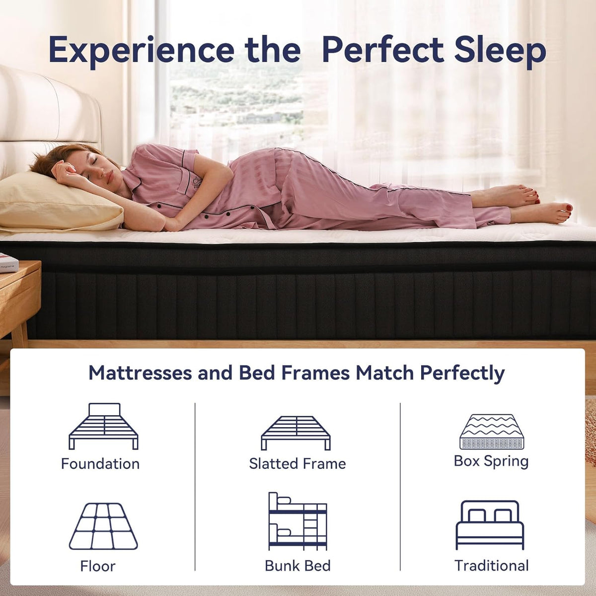 Queen Mattress 12 inch, Hybrid Mattress in a Box, Individually Pocket Springs, Medium Firm Feel for Pressure Relief, Breathable Comfort, CertiPUR-US