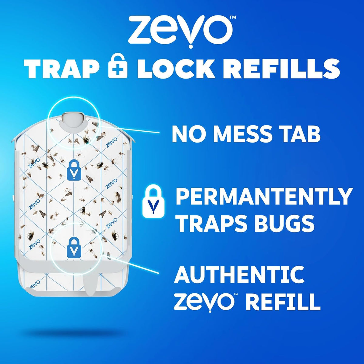 Zevo Flying Insect Trap Refill - for The Zevo MAX & Standard Indoor Fly Trap - Catch Gnats, House & Fruit Flies - Easy to Use - Mess-Free Disposal (4