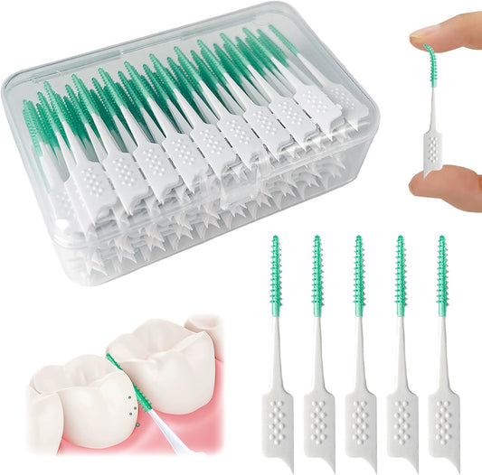 Dental Floss Picks Soft Silicone interdental Brush, Braces Brush, Floss Picks for Teeth, Disposable interdental Brush, Suitable for Cleaning Teeth
