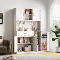 ONBRILL 71" Pantry Cabinet, Kitchen Pantry Storage Cabinet with LED Light & Outlet, Kitchen Hutch with Microwave Shelf & 6 Hooks, Door Shelves