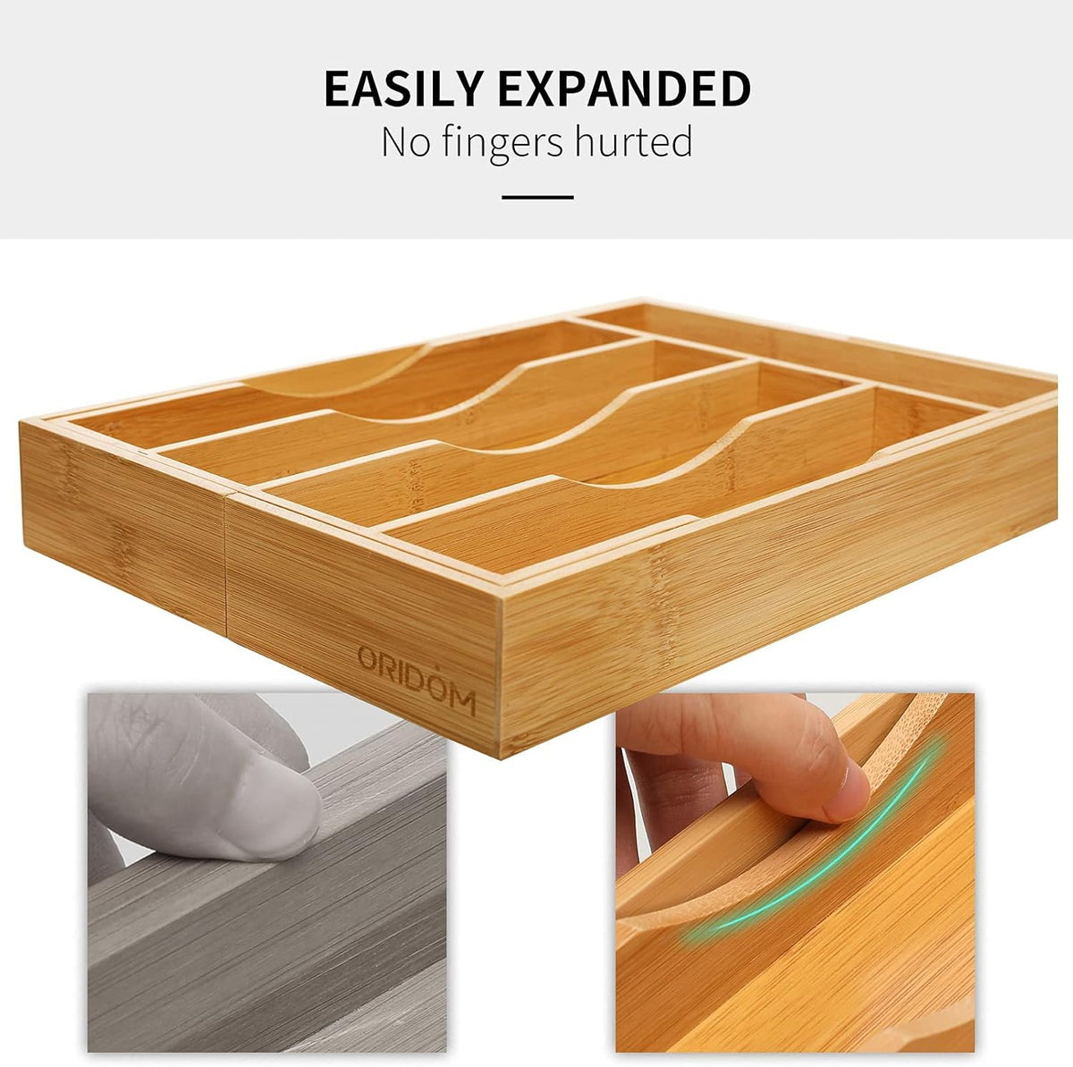 Expandable Bamboo Kitchen Drawer Organizer for Cutlery and Utensils, Adjustable Bamboo Wood Cutlery Tray in Drawer for Flatware and Silverware in