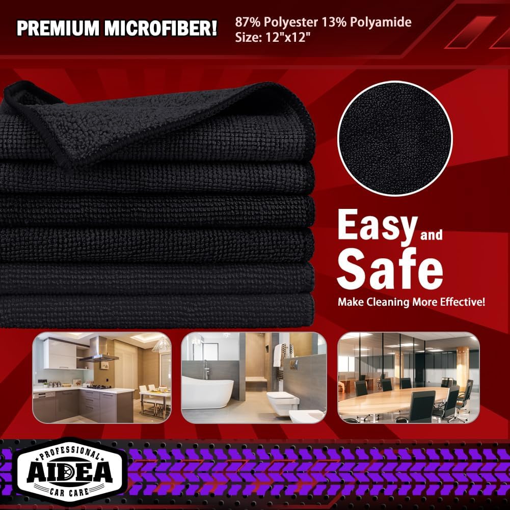 AIDEA Microfiber Cleaning Cloth Black 10PK, Microfiber Towels for Cars, Premium Wash Cloths, Dusting Cloth Lint Free Cleaning Rags for SUVs, House