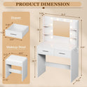 Furmax Make up Vanity Desk with Mirror and Power Outlet, Vanity with 3 Color Light Options Adjustable Brightness,Vanity Desk with 2 Drawers, 6