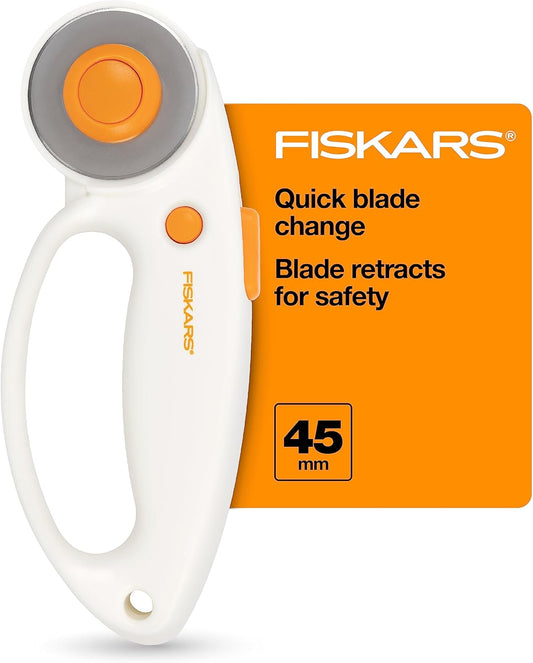 Fiskars 45mm Rotary Cutter for Fabric with Ergonomic Loop Grip, Premium Steel Rotary Fabric Cutter Blade for Precise Cuts, Arts and Crafts, Sewing
