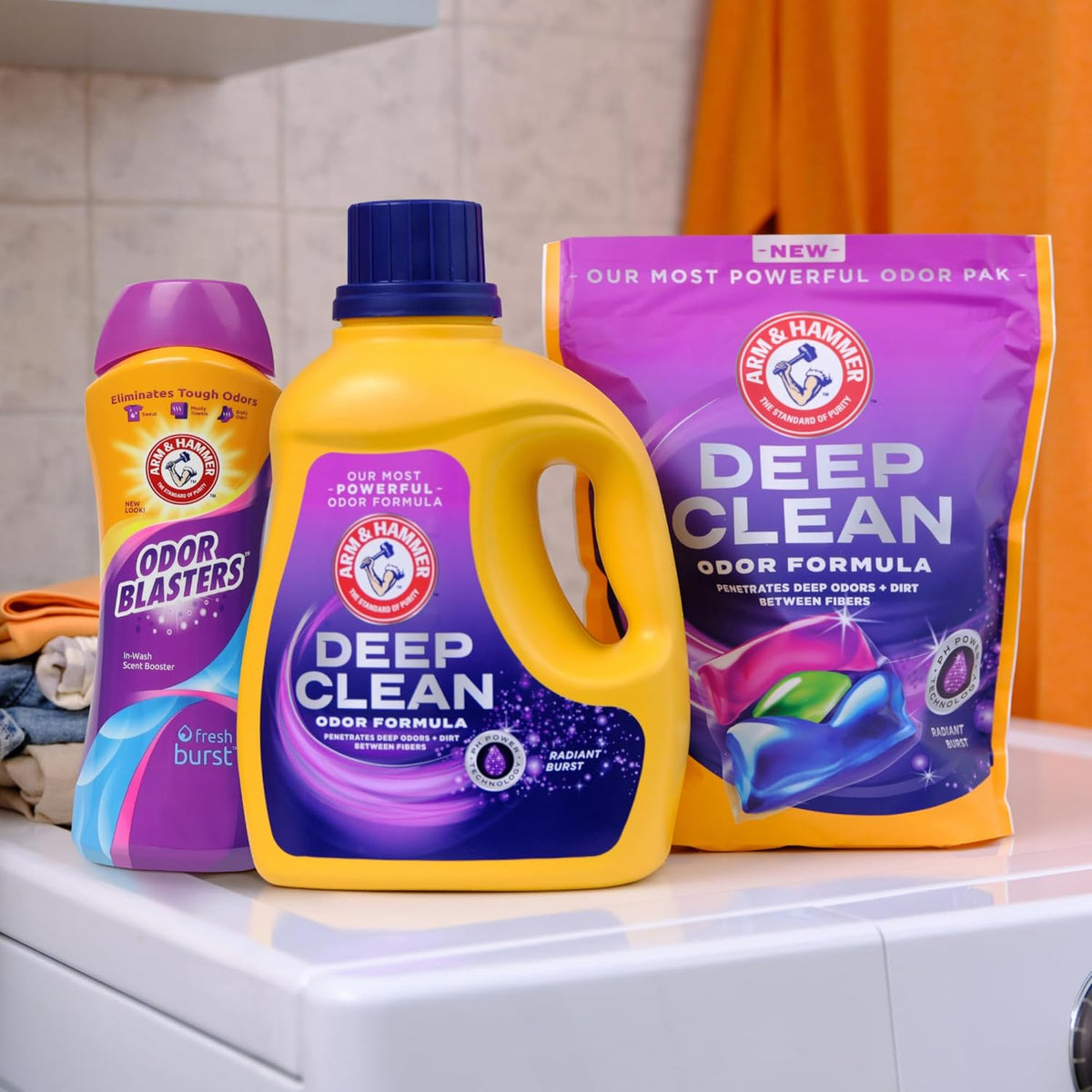 ARM & HAMMER™ Deep Clean Odor Formula Laundry Detergent Power Paks, Laundry Odor Remover, Radiant Burst Scent, 44 Count, 44 Loads