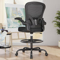 Ergonomic Drafting Chair, Tall Office Chair with Flip-up Armrests, Breathable Mesh High Desk Chair with Lumbar Support Adjustable Footrest Ring for