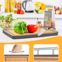Cutting Boards for Kitchen - Food Grade Double Sided Pure Titanium& Bamboo Chopping Board with Handle, Slip resistant Non-toxic Charcuterie Board