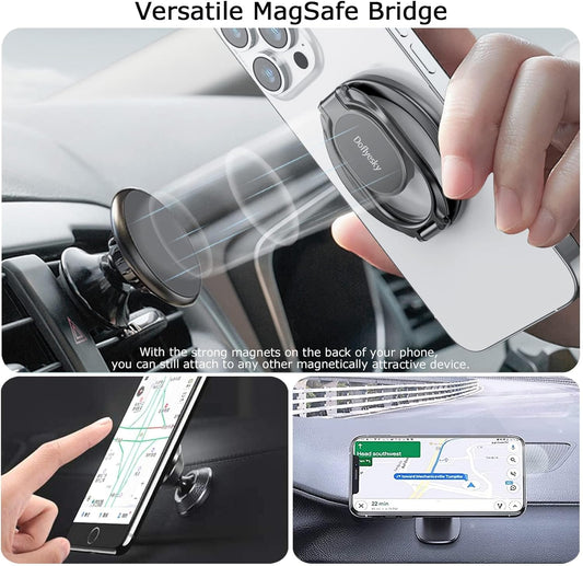 Magnetic Phone Ring Holder with Magsafe, Double Adjustable Gym Finger Ring Grip, Removable Phone Grip, for iPhone, iPad and Smartphones, Compatible