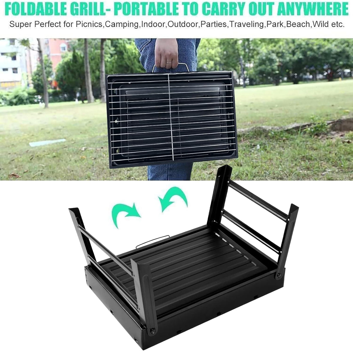 Barbecue Grill, Charcoal Grill Folding Portable Lightweight Barbecue Grill Tools for Outdoor Grilling Cooking Camping Hiking Picnics Tailgating