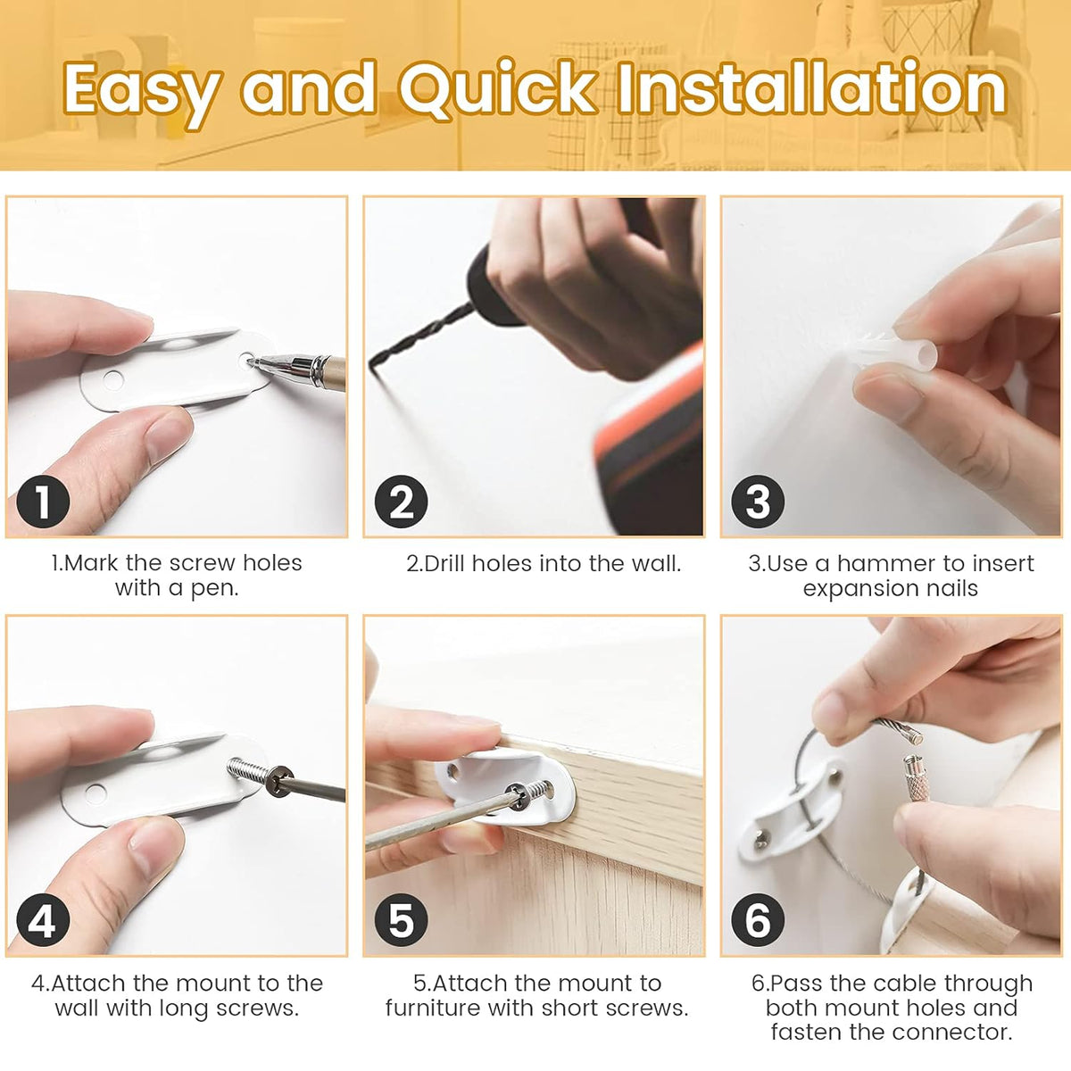 Furniture Anchors (10 Pack) for Baby Proofing, Furniture Straps Anti Tip Furniture Anchor Securing 400 lbs/Keep Baby Pet Safety from Falling