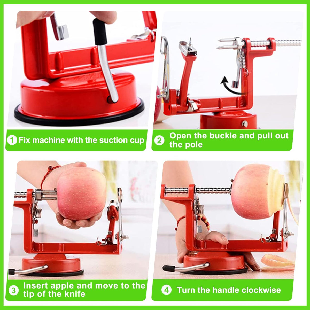 Apple Peeler Corer, Long lasting Chrome Cast Magnesium Alloy Apple Peeler Slicer Corer with Stainless Steel Blades and Powerful Suction Base for