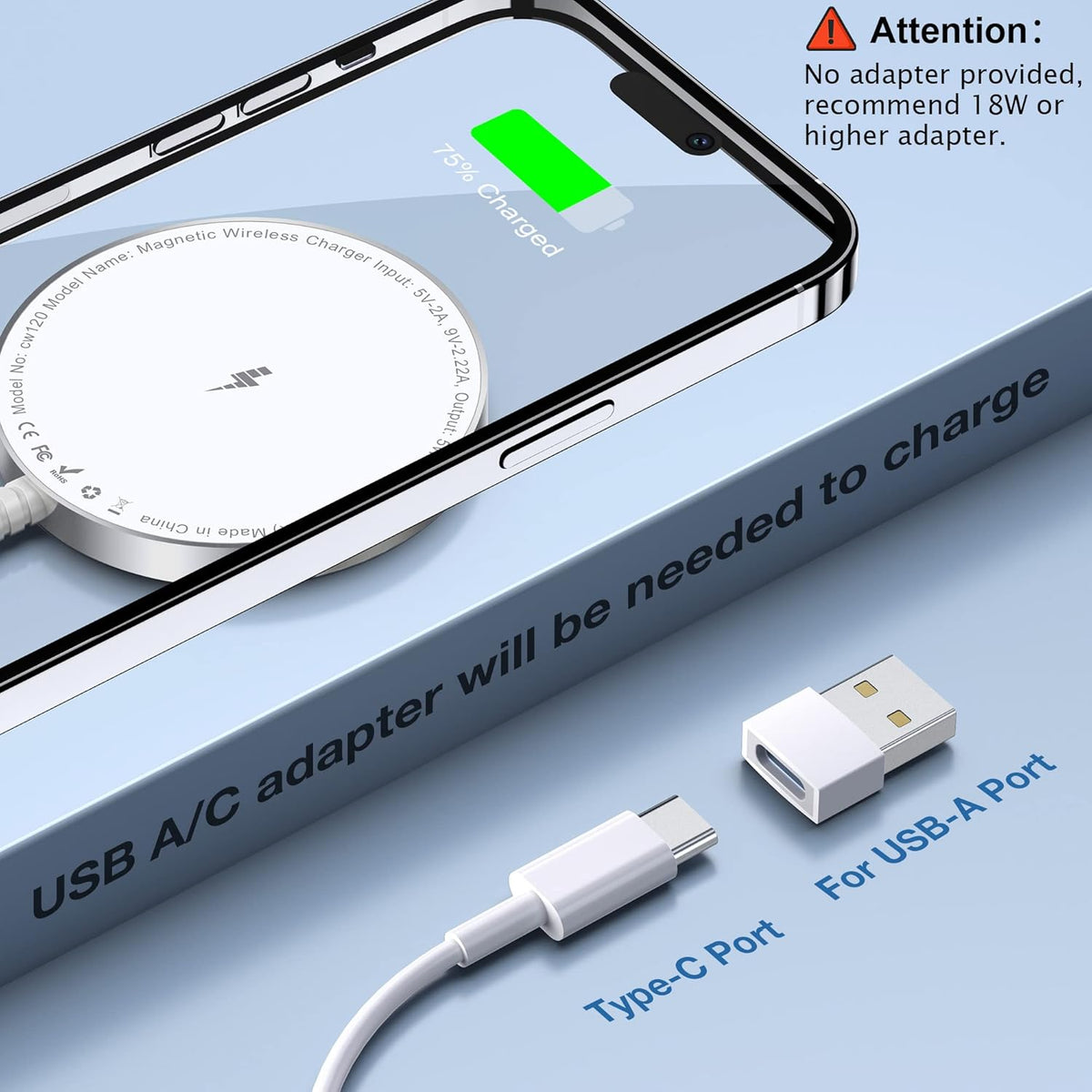 for MagSafe Charger: Magnetic Wireless Charging Pad for iPhone 17 16 15 14 13 12 Series & AirPods 4-2 Pro, Strong Magnet, Aluminum Alloy, USB-C/A