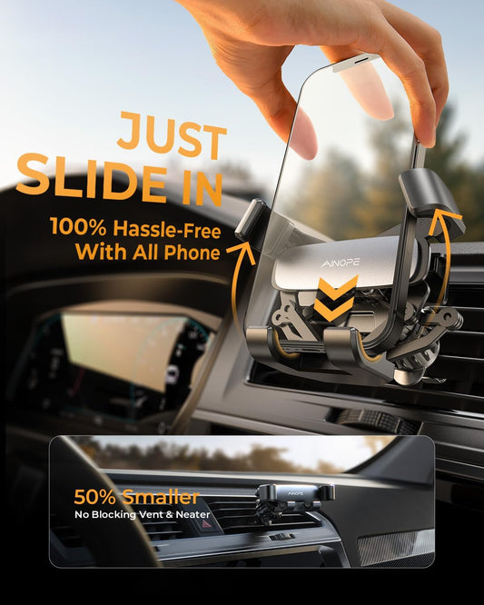 AINOPE for iPhone 17 Pro Max Car Mount Phone Holders for Your Car Slide Design Air Vent Phone Mount [Top Clamp] Cell Phone Holder Car Interior