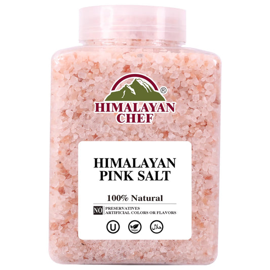 Himalayan Chef Pink Himalayan Salt Coarse Grain, 5 lbs Plastic Jar - Pure, Natural, Kosher, Mineral-Rich, Ideal for Grinder Refills, Cooking