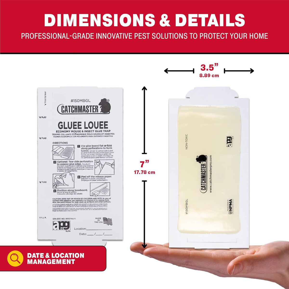 Catchmaster Pro Strength Mouse and Insect Glue Boards, 75-Pack Mouse Traps Indoor for Home, Sticky Pest Control Adhesive for Catching Bugs, Small