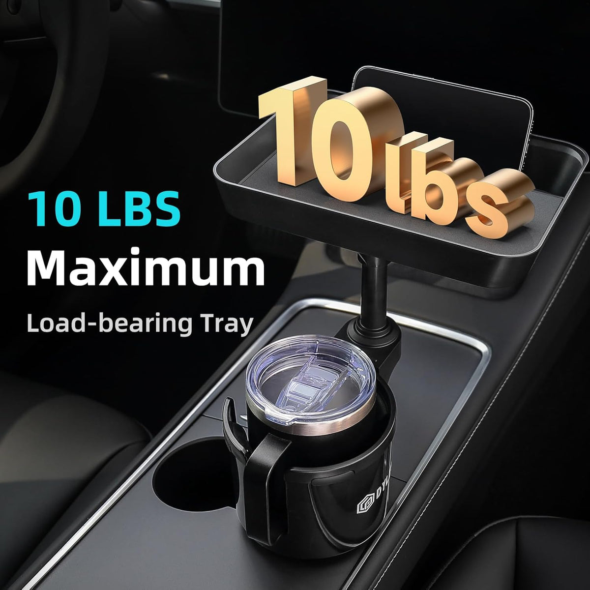 DYLEN Car Cup Holder Tray, Cup Holder Expander Adapter for Car, 9.5” Detachable Car Food Tray Table for Eating, Road Trip Essentials Fits Yeti, Hydro