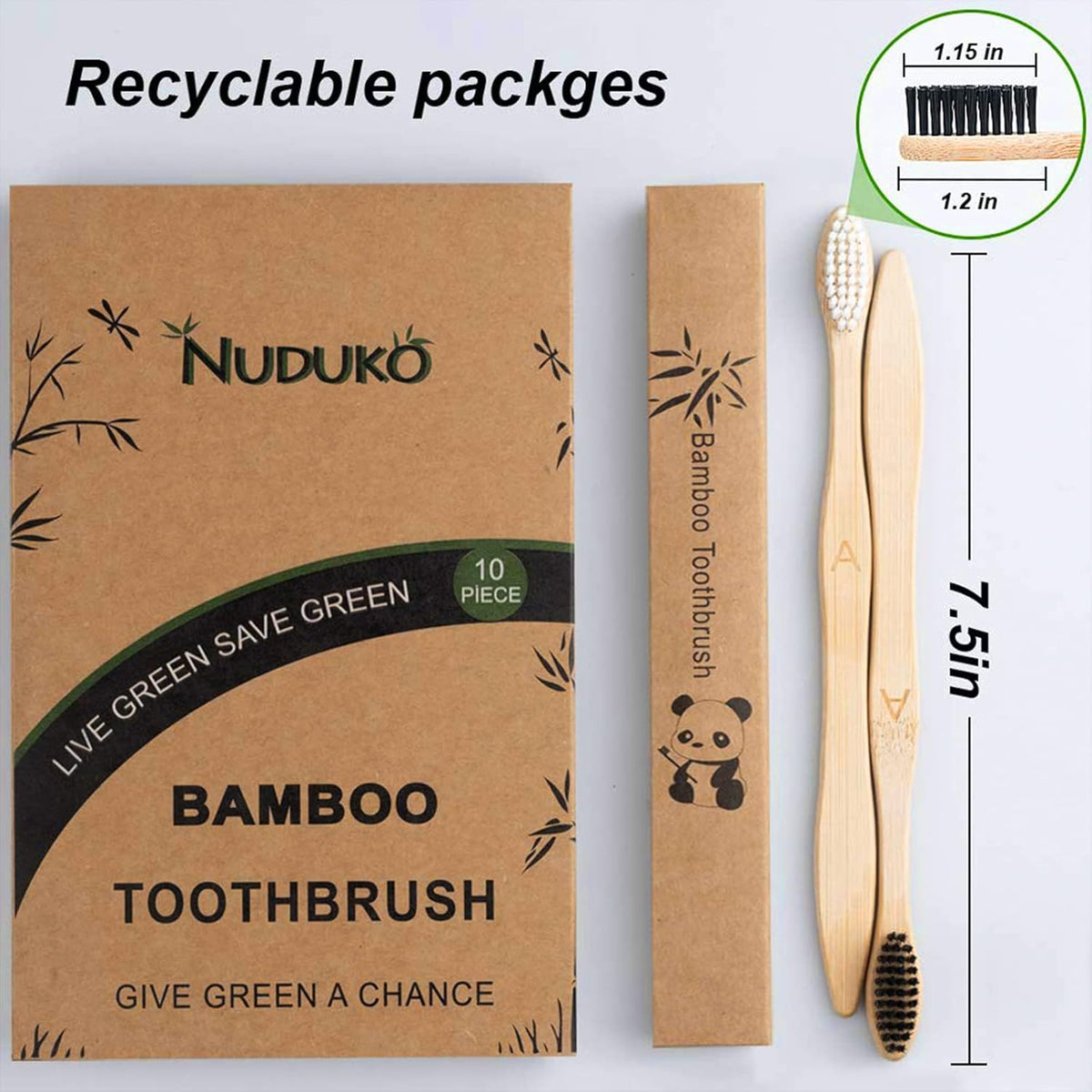Bamboo Toothbrushes Biodegradable Toothbrush 10 Pack - Eco-Friendly, Natural Wooden Tooth Brush, BPA Free Travel Size Organic Soft Bristle