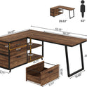 Tribesigns L-Shaped Computer Desk with 3 Drawers, Reversible Corner Home Office Desk with Shelves, 53-Inch Industrial PC Desk Study Writing Table