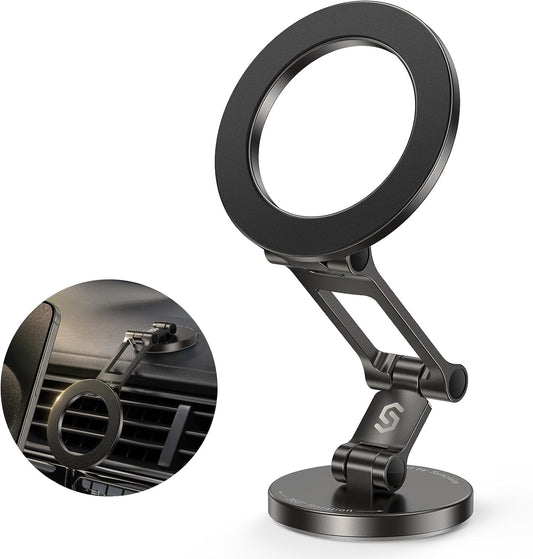 Syncwire Fits MagSafe Car Mount for Car Dash&Tesla Screen[All-Metal] Magnetic Phone Holder, [Flexible Three-axis]360° Rotation Car Mount Strong