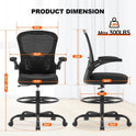 Ergonomic Drafting Chair, Tall Office Chair with Flip-up Armrests, Breathable Mesh High Desk Chair with Lumbar Support Adjustable Footrest Ring for