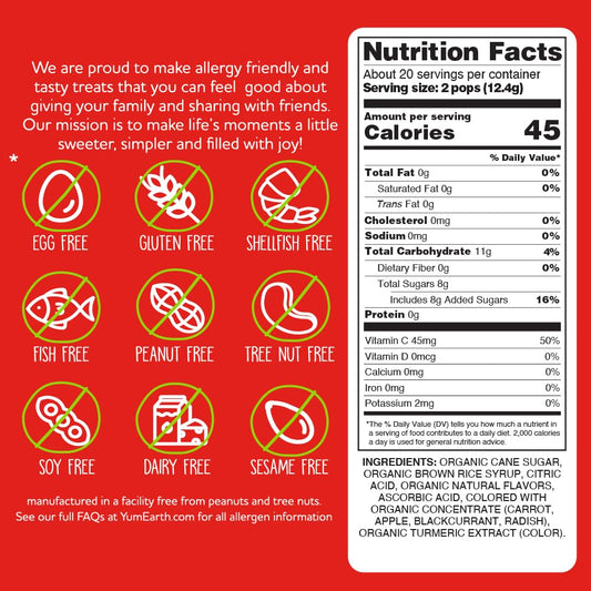 YumEarth Organic Pops Variety Pack, 40 Fruit Flavored Favorites Lollipops, Allergy Friendly, Gluten Free, Non-GMO, Vegan, No Artificial Flavors or