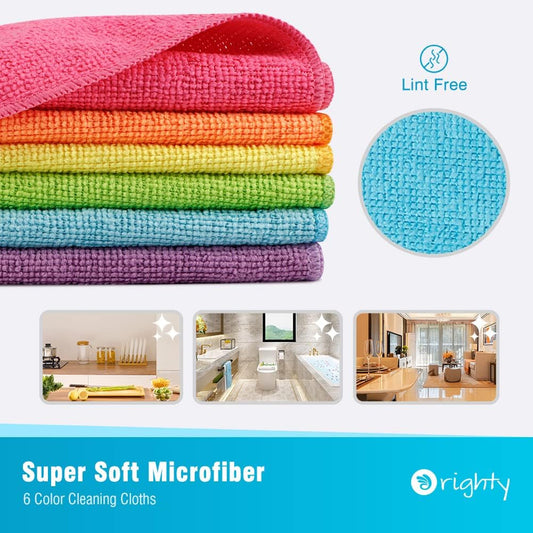 Orighty Microfiber Cleaning Cloth Pack of 12, Highly Absorbent Cleaning Supplies, Lint Free Cloths for Multiple-use, Powerful Dust Removal Clean Rags
