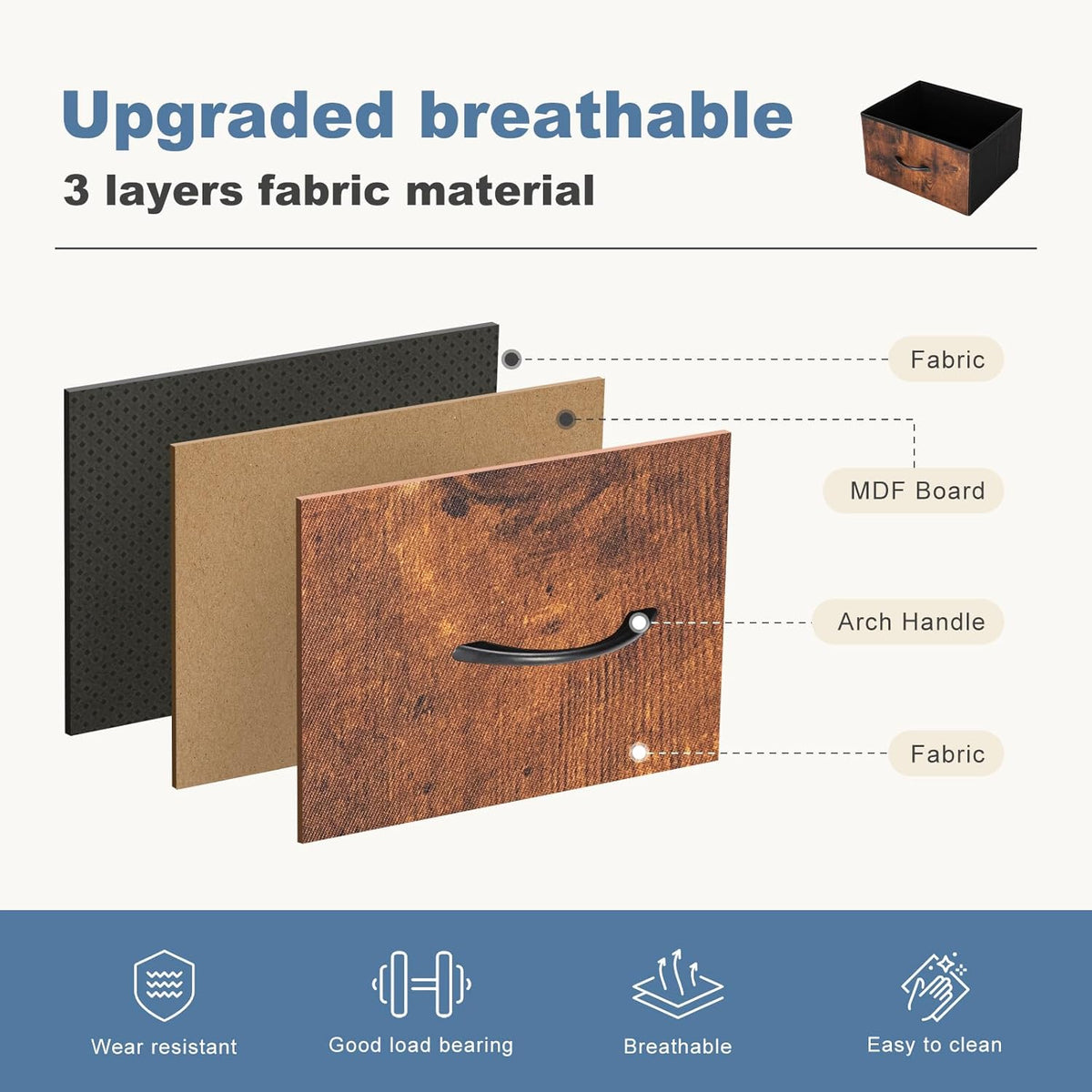 DUMOS Dresser for Bedroom, Storage Organizer with 9 Drawers, Chest of Drawers with Fabric Bins, Sturdy Metal Frame, Wood Tabletop for Guest Room