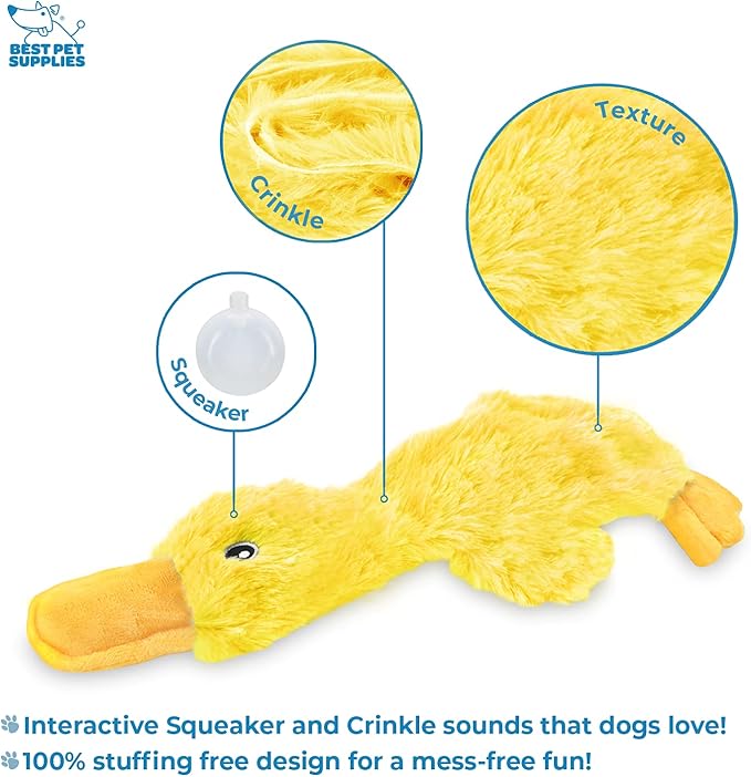 Best Pet Supplies Crinkle Dog Toy for Small, Medium, and Large Breeds, Cute No Stuffing Duck with Soft Squeaker, Fun for Indoor Puppies and Senior