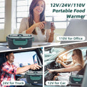 Electric Lunch Box Food Heater, 80W Portable Warmer for Car Truck Work with 304 Stainless Steel Container, 12V/24V/110V Green Heated Lunch Box