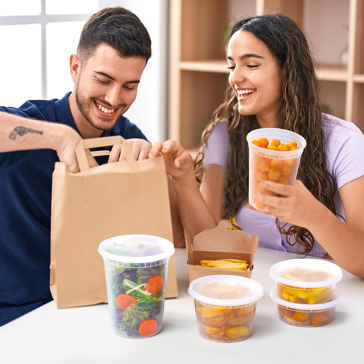 AOZITA 24 Sets Plastic Deli Food Containers With Lids, 8 oz 16oz 32oz Variety pack, Airtight Food Storage Containers, Freezer/Dishwasher/Microwave