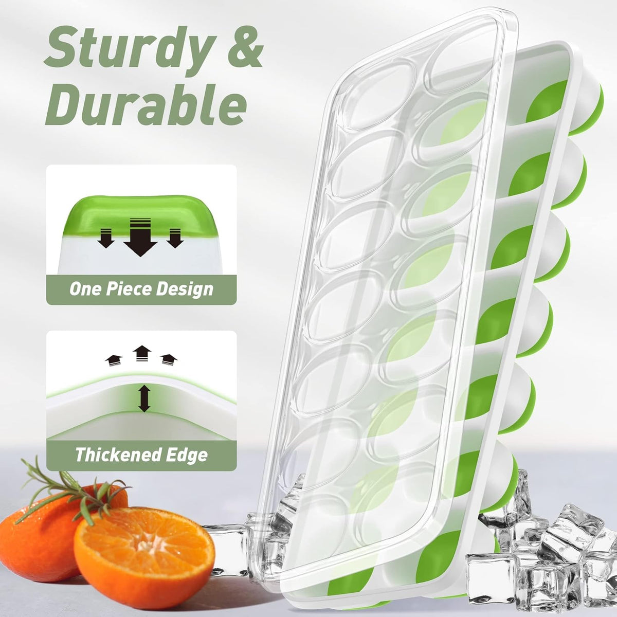 Ice Cube Tray with Lid, 2 Packs 28 Cubes Durable Stackable Ice Cube Trays for Freezer with Removable Lids, Easy-Release Plastic & Silicone Ice Tray