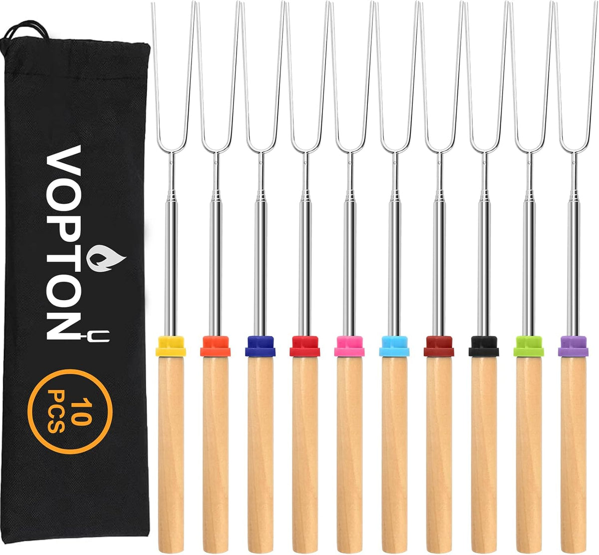 10 Pcs Marshmallow Roasting Sticks for Fire Pit Long 32Inch, Smores Sticks Skewers, Smores Kit for Fire Pit, Premium Telescoping Hot Dog Roasting