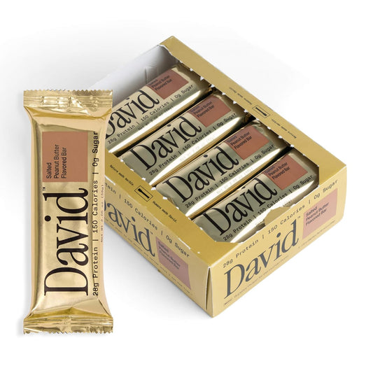 David High Protein Bars No Sugar - Sugar Free Protein Bars, Low Carb, Gluten Free - 28g of Protein, 150 Calories - David Bar On-The-Go Snack - Salted