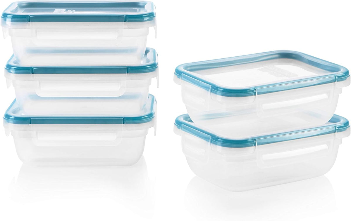 Snapware Total Solution 5-Pack (3-Cup) Plastic Food Storage Containers Set, Leakproof & Airtight Locking Lids Rectangular Tupperware, Non-Toxic
