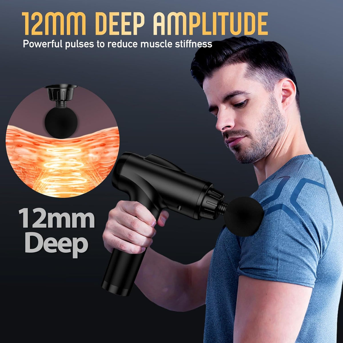 Massage Gun Deep Tissue, Handheld Electric Muscle Massager, High Intensity Percussion Massage Device for Pain Relief with 9 Attachments & 30