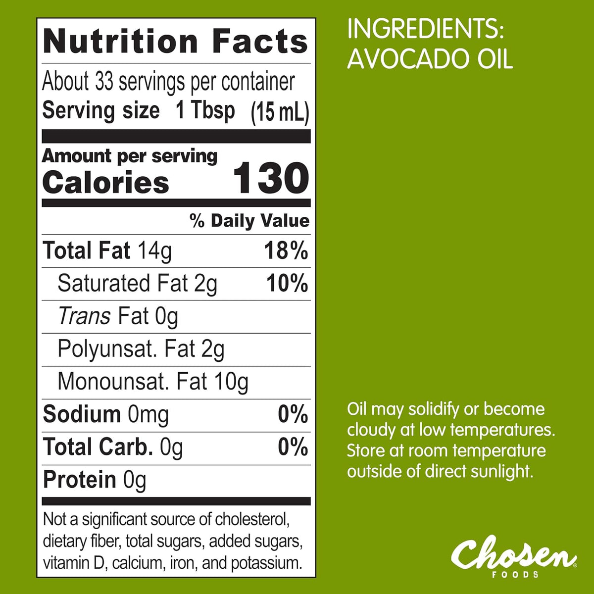 Chosen Foods Avocado Oil, 16.9 Fl Oz - All Purpose Cooking Oil made from 100% Pure Avocados - Non-GMO, Gluten-Free, Keto Friendly, Glyphosate Free