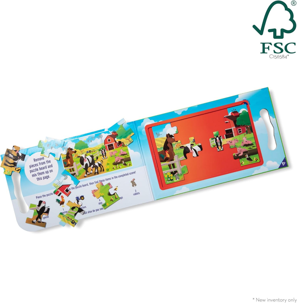 Melissa & Doug Take-Along Magnetic Jigsaw Puzzle Set – On the Farm (2 x 15 Piece) Travel Activity Toy for Preschoolers and Kids Ages 3+ - FSC