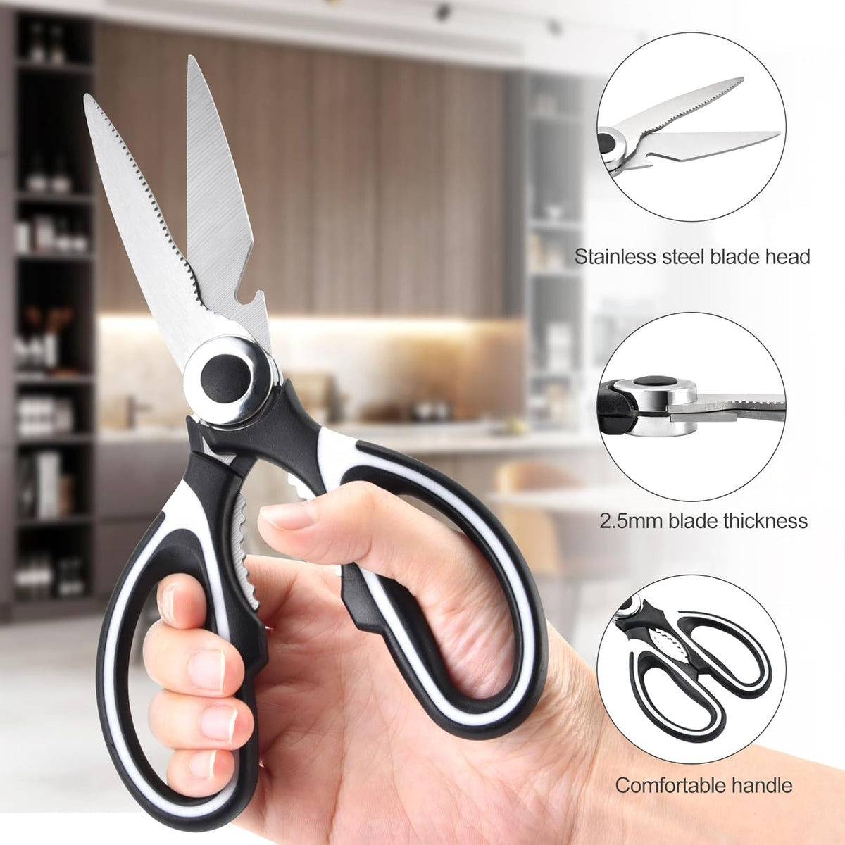Food Grade Kitchen Scissors All Purpose 3 Pack - Heavy Duty Stainless Steel Cooking Shears for Cutting Meat, Food, Fish, Poultry Sharp Sissors for