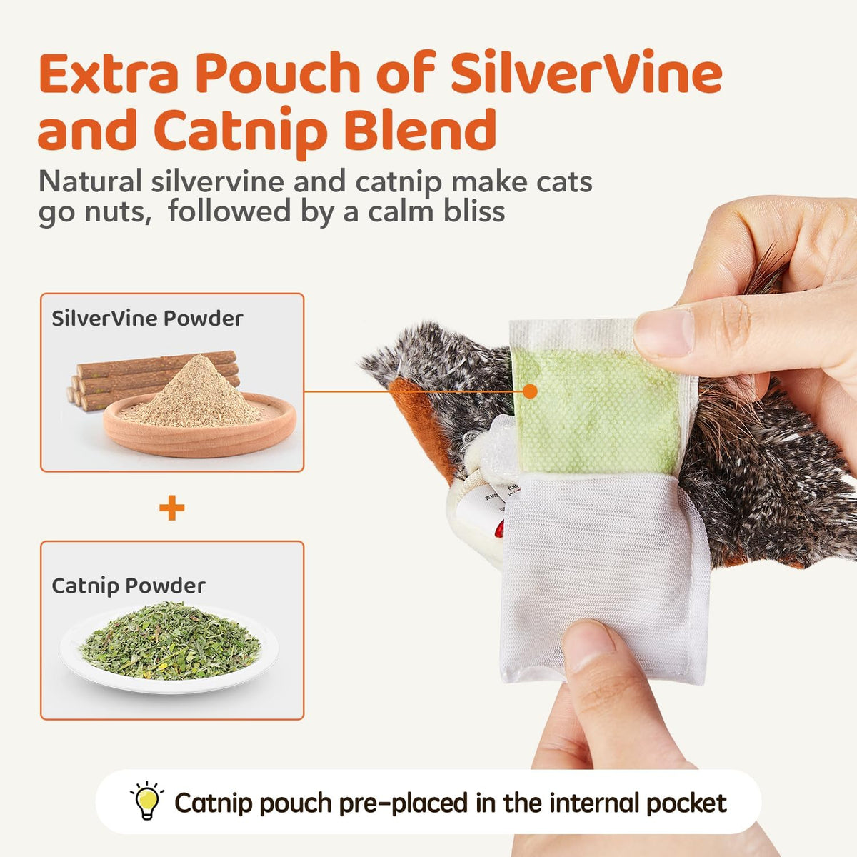 Potaroma Cat Toys Rechargeable Flapping Bird Sparrow, Lifelike Chirp Tweet, Touch Activated Kitten Toy Interactive Cat Exercise Toys for All Breeds