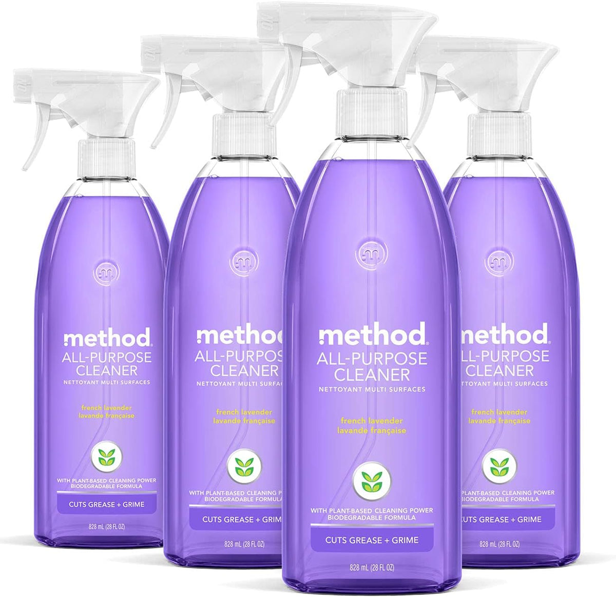 Method All-Purpose Cleaner Spray, French Lavender, Plant-Based and Biodegradable Formula Perfect for Most Counters, Tiles and More, 28 Fl Oz, (Pack
