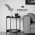 EKNITEY 2 Tier End Table - Metal Side Table Waterproof Small Sofa Coffee Side Tables Bedroom Indoor Outdoor with Removable Tray for Living Room