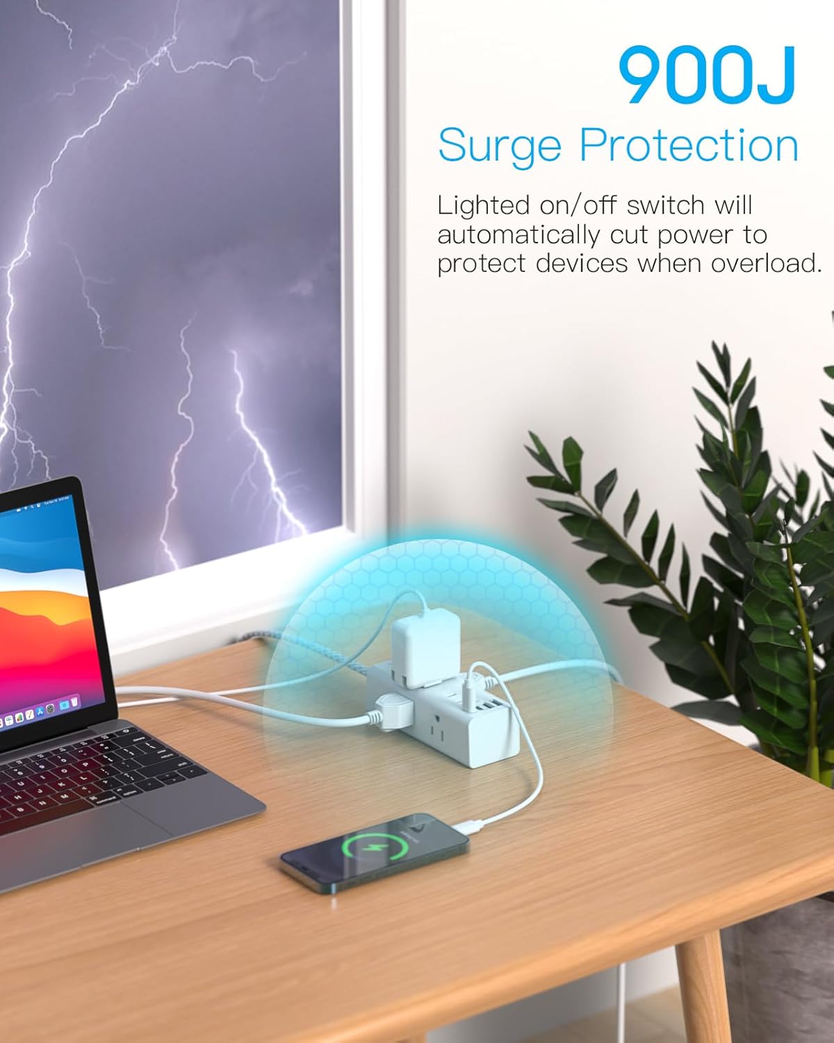 Power Strip Surge Protector - One Beat 6 Widely Outlets with 4 USB Ports (2 USB C), 5 Ft Extension Cord Flat Plug, Wall Mount Outlet Extender Small
