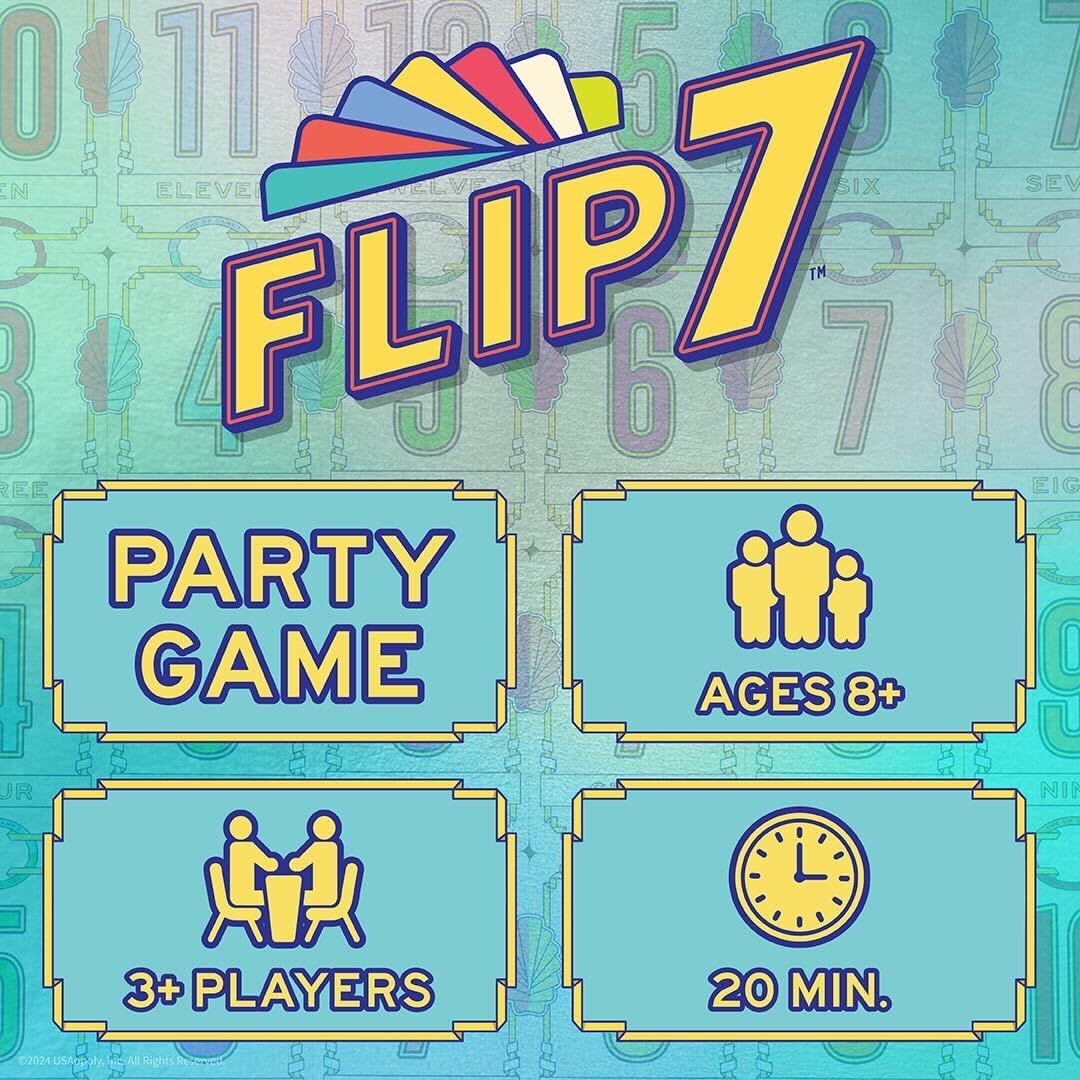 USAOPOLY Flip 7, The Ultimate Blend of Press Your Luck & Strategy, Fast-Paced Addictive Card Game,Quick to Learn & Easy to Teach,Perfect for Game