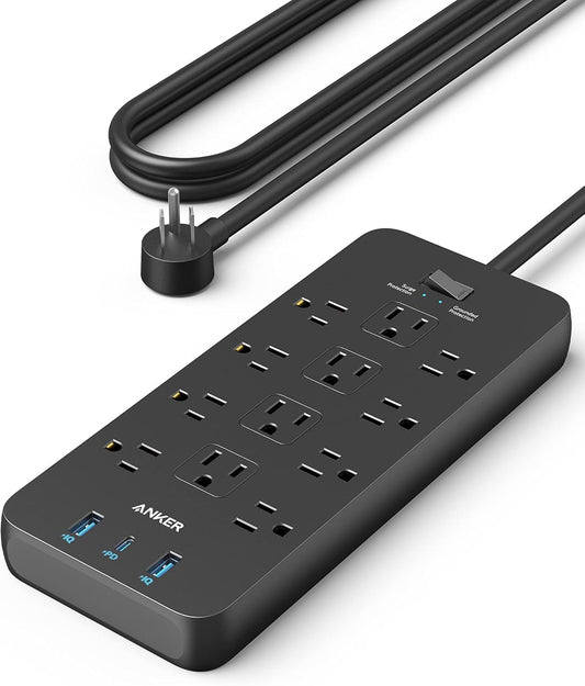 Anker Power Strip Surge Protector (2100J), 12 Outlets with 2 USB A and 1 USB C Port for Multiple Devices, 5ft Extension Cord, 20W Power Delivery