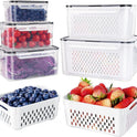 5 PCS Large Fruit Containers for Fridge - Leakproof Food Storage Containers with Removable Colander - Dishwasher & microwave safe Produce Containers