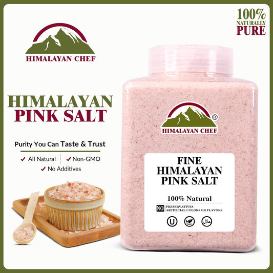 Himalayan Chef Pink Himalayan Salt Fine Grain, 5 lbs Plastic Jar - Pure, Natural, Kosher, Non-GMO, Mineral-Rich, for Cooking, Seasoning, Baking