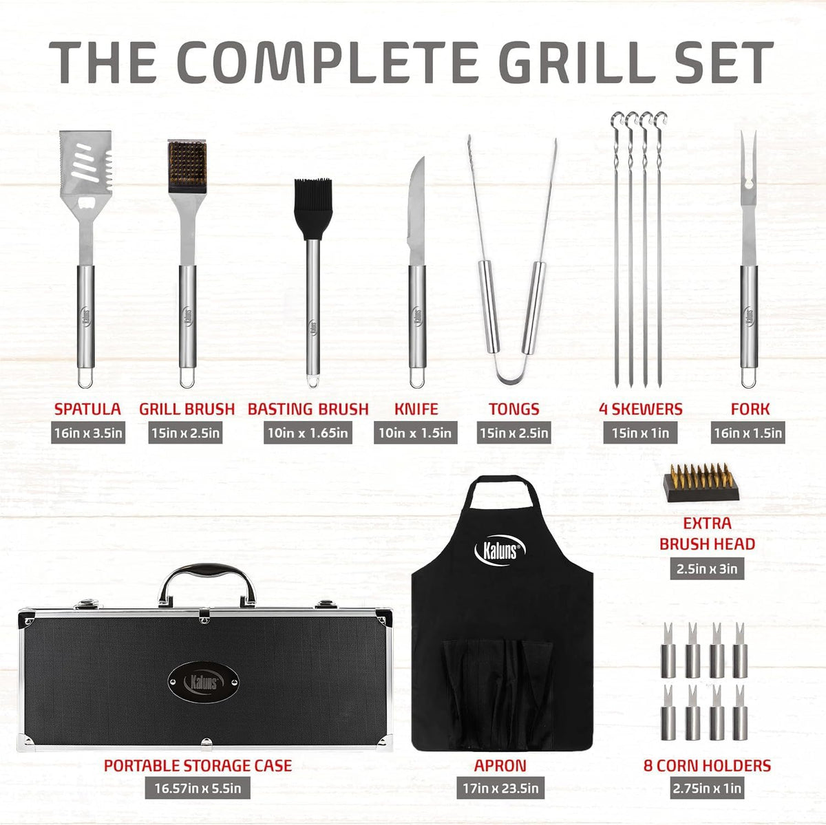 Kaluns Grilling Accessories, Gifts for Men Christmas Grilling Gifts for Dad, Heavy Duty Stainless Steel BBQ Grill Tools Set for Outdoor Grill