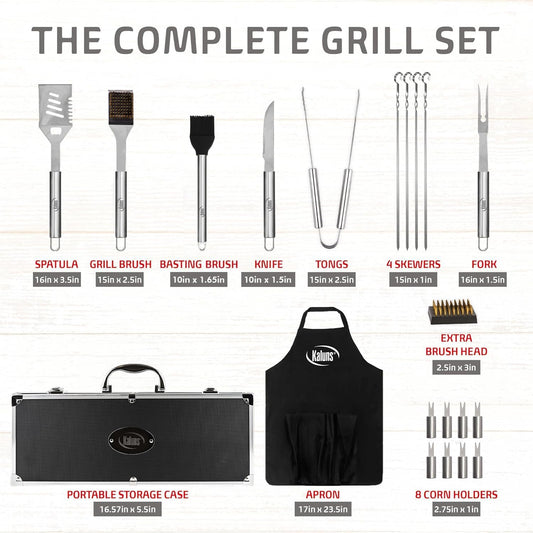 Kaluns Grilling Accessories, Gifts for Men Christmas Grilling Gifts for Dad, Heavy Duty Stainless Steel BBQ Grill Tools Set for Outdoor Grill
