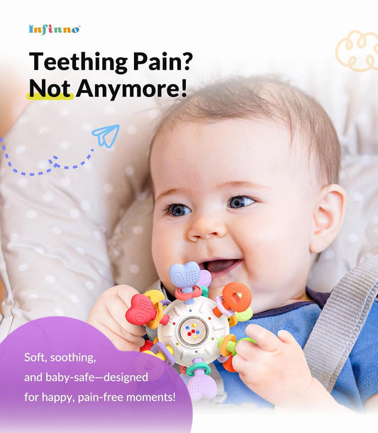 Baby Montessori Rattle & Teething Toys - Safe, Multi-Functional BPA-Free Silicone Sensory Learning Teether Baby Toys for Infant 0-12 Months Teething